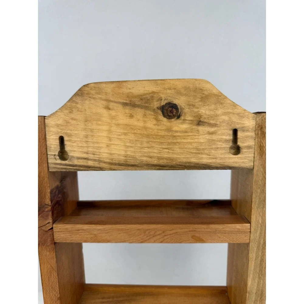 Handmade Rustic Wood Spice Rack Wall Mounted 3 Tier Display Shelf Farmhouse